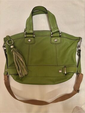 b. makowsky Olive Green Leather Shoulder Tote with Tassel
